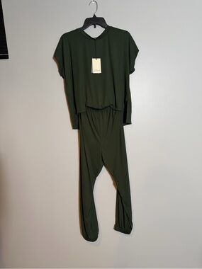 Elan Olive Green Short-Sleeve Jumpsuit